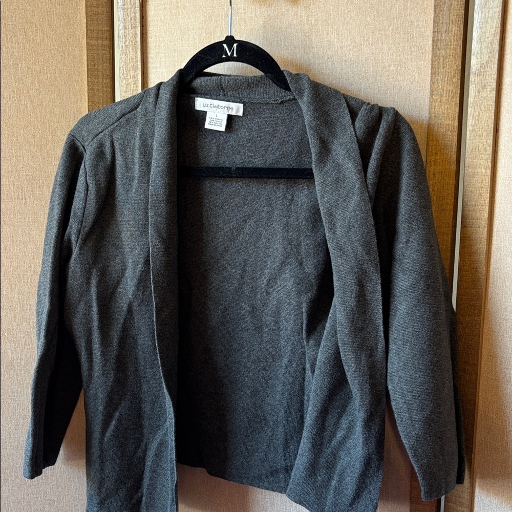 Liz Claiborne Charcoal Open Front Cardigan large